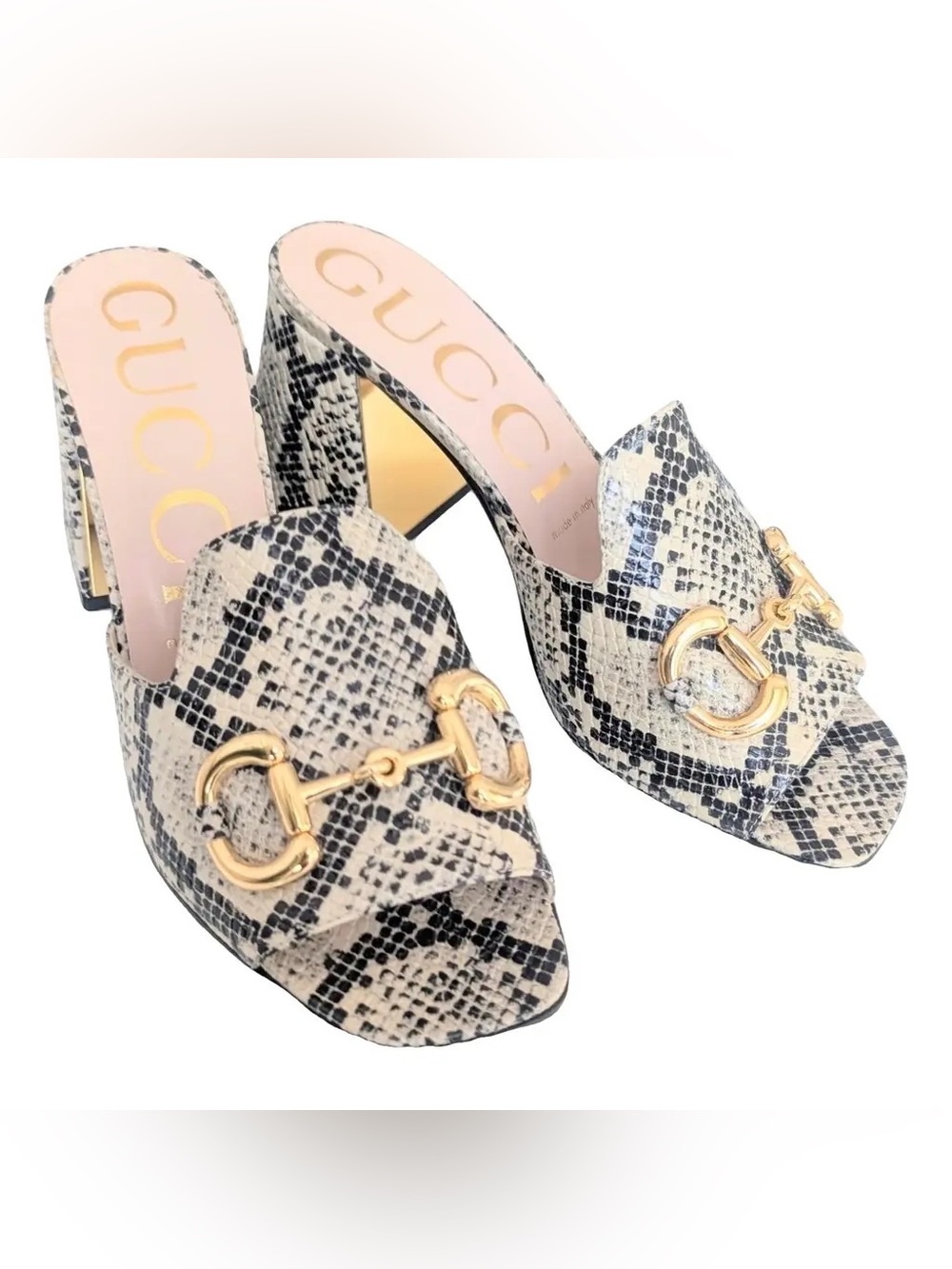 Gucci Horsebit Embossed Leather Slides